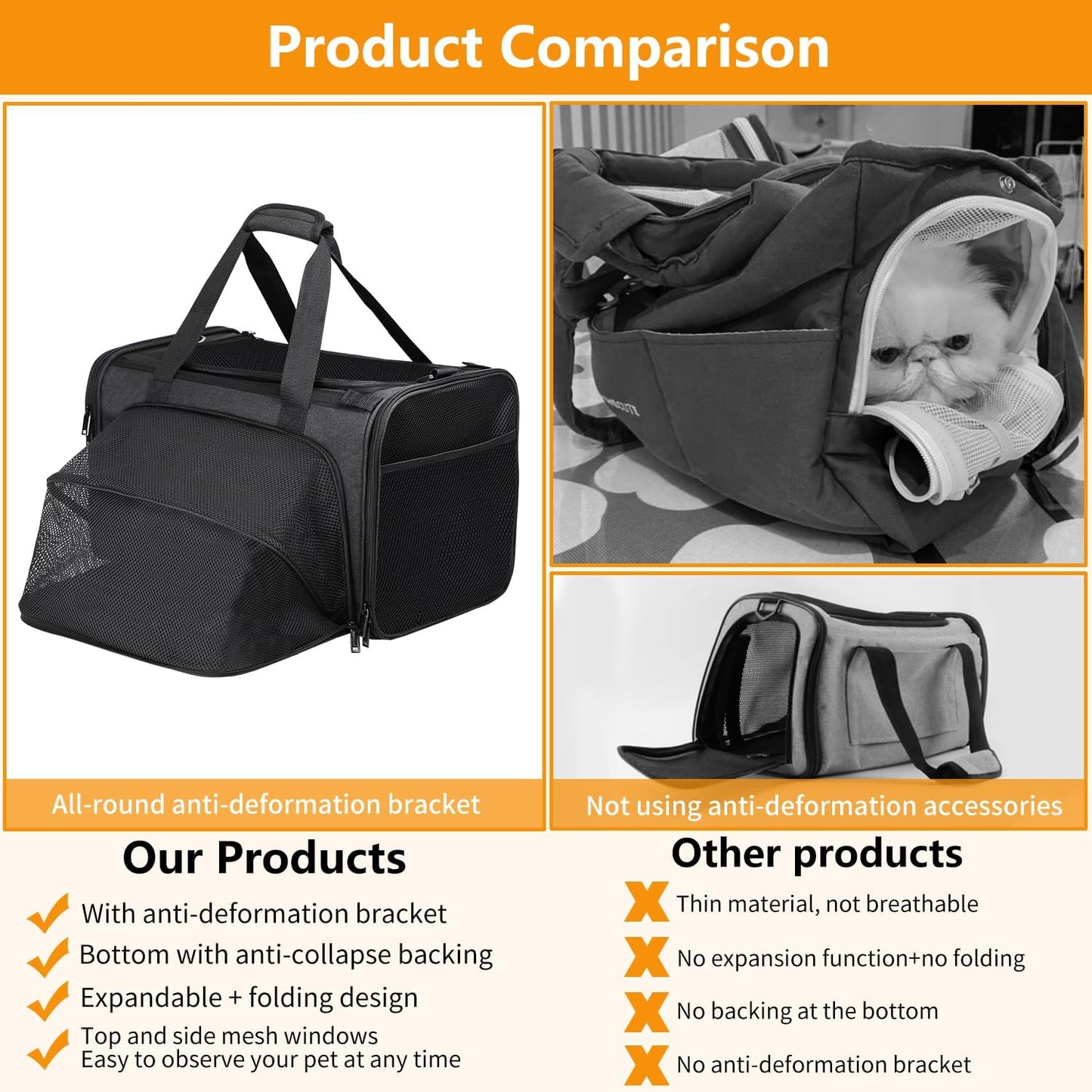 Alioth Cat Carrier, Soft-Sided Mesh Pet Airline Travel Carrier Bag, Portable Small Medium Cats Carrier, Collapsible Breathable Puppy Carrier, Black