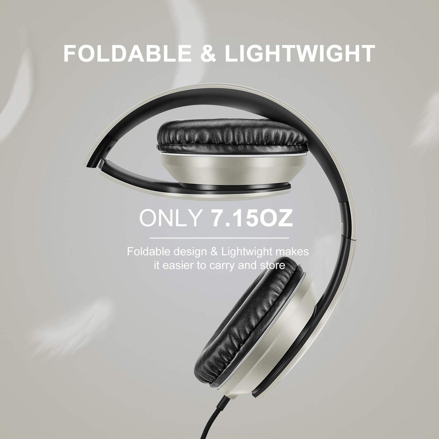 LORELEI X6 Over-Ear Wired Stereo Bass Headphones with Microphone, Lightweight, Foldable & Portable with 1.45M No-Tangle for Smartphone, Tablet, MP3/4, Space Black