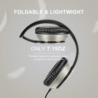 LORELEI X6 Over-Ear Wired Stereo Bass Headphones with Microphone, Lightweight, Foldable & Portable with 1.45M No-Tangle for Smartphone, Tablet, MP3/4, Space Black