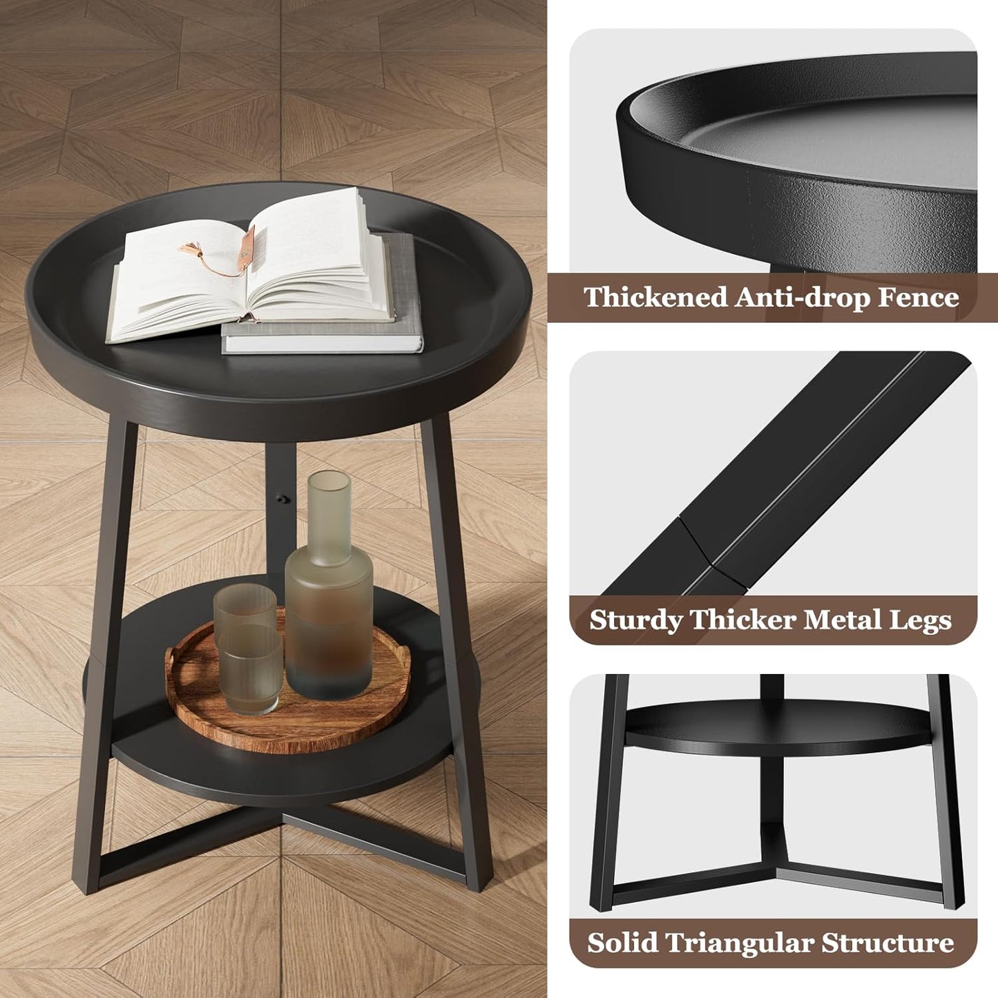 Gadroad Round End Table, Black 15.7 * 15.7 * 23inches