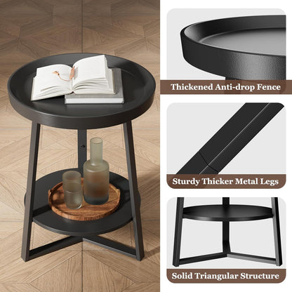 Gadroad Round End Table, Black 15.7 * 15.7 * 23inches