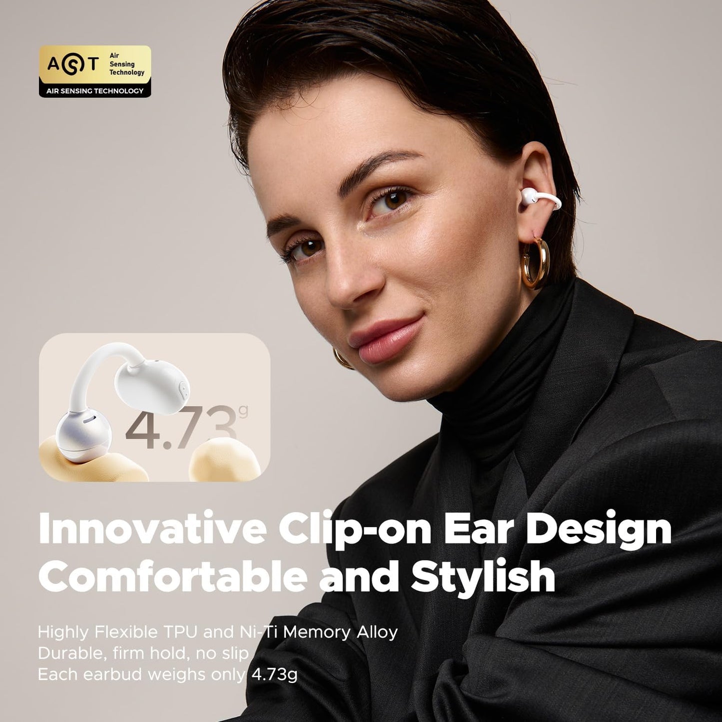 Open-Ear Clip Wireless Earbuds with Bluetooth 5.4, 30H Playtime, Lightweight Sports Headphones, IPX5 Sweatproof, Dual Device Connection - PuriLite