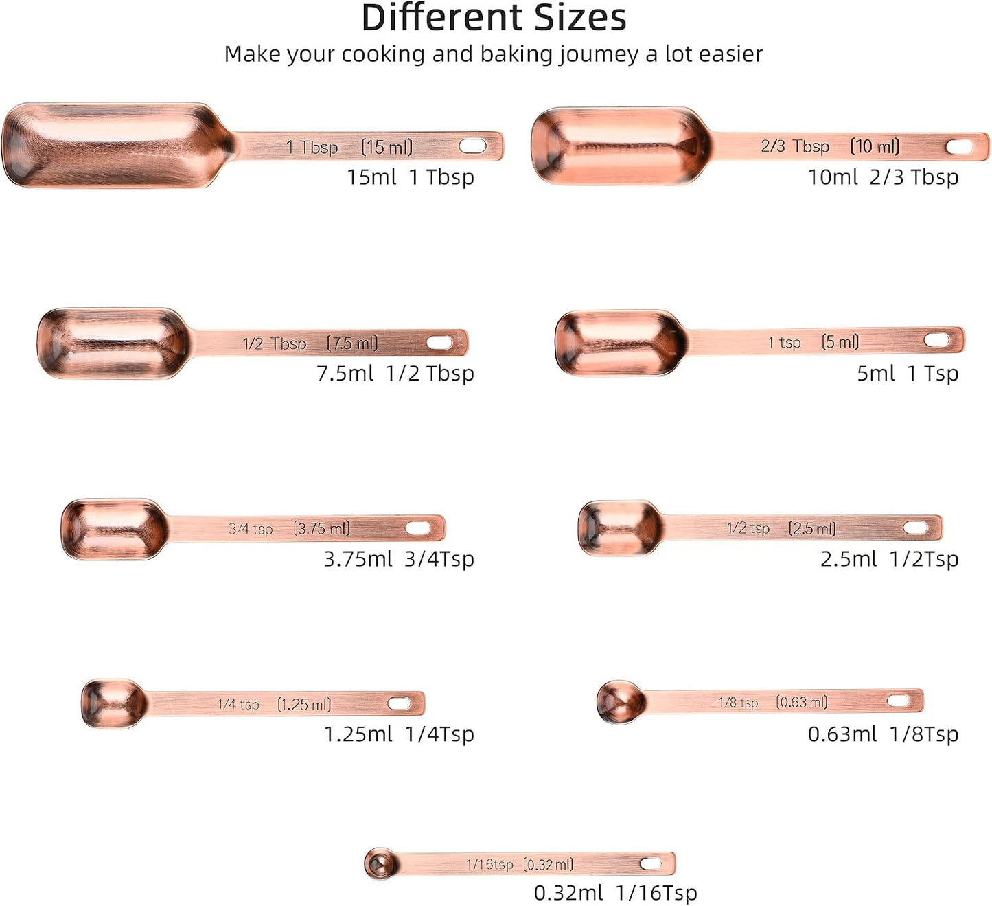 Measuring Cups and Spoons Set, Copper Measuring Cups and Spoons Set for Dry & Liquid, Metric&US 7 Stainless Steel MeasureR Cup&9 Spoon Leveler & Measure Enquivalents for Kitchen & Baking