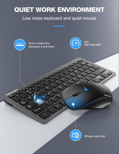 TECKNET Keyboard and Mouse Wireless - Compact 2.4GHz Wireless Keyboard and Mouse Combo with Adjustable DPI, Ultra-Quiet Clicks, Lag-Free Performance for Computer, Laptop, PC, Windows, Mac, Chrome OS