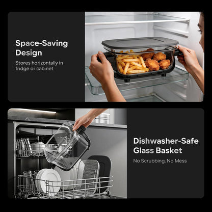 Glass Air Fryer Non Toxic, 6.3QT & 4.4QT Air Fryer with Dual Glass Baskets with Lids, 8-in-1 Portable Air Fryers Cristal, PFOA & PFAS-Free, Dishwasher Safe, Crispy Family Meals