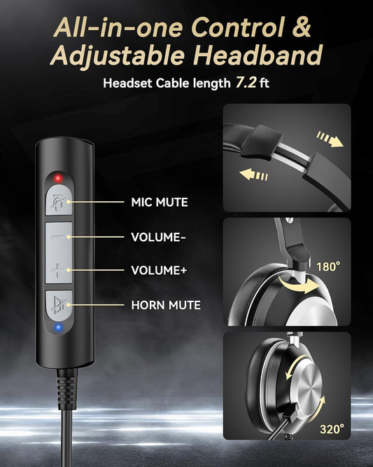 Voistek Computer HeadphonesWired USB C/3.5MM/USB Headset; with Noise Cancelling Microphone & Volume Controls Compatible with PC,Laptop,Mac,iPad,Home,Office,Meeting,Skype,Zoom(882F)