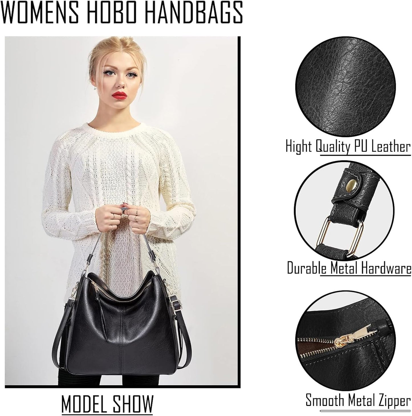 Hobo Bags for Women Handbags Purse Ladies Boho Shoulder Bag Crossbody Purses PU Leather Brown 2PCS