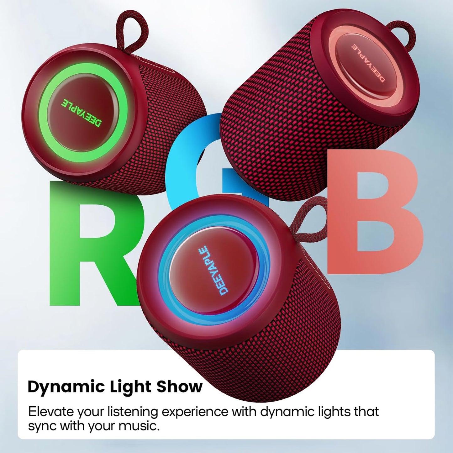 Deeyaple Portable Bluetooth Speaker, IP67 Waterproof Mini Bluetooth Speaker Wireless V5.3 with Stereo Sound,All Day,TWS Pairing,LED Light,Gift for him/her (Black)