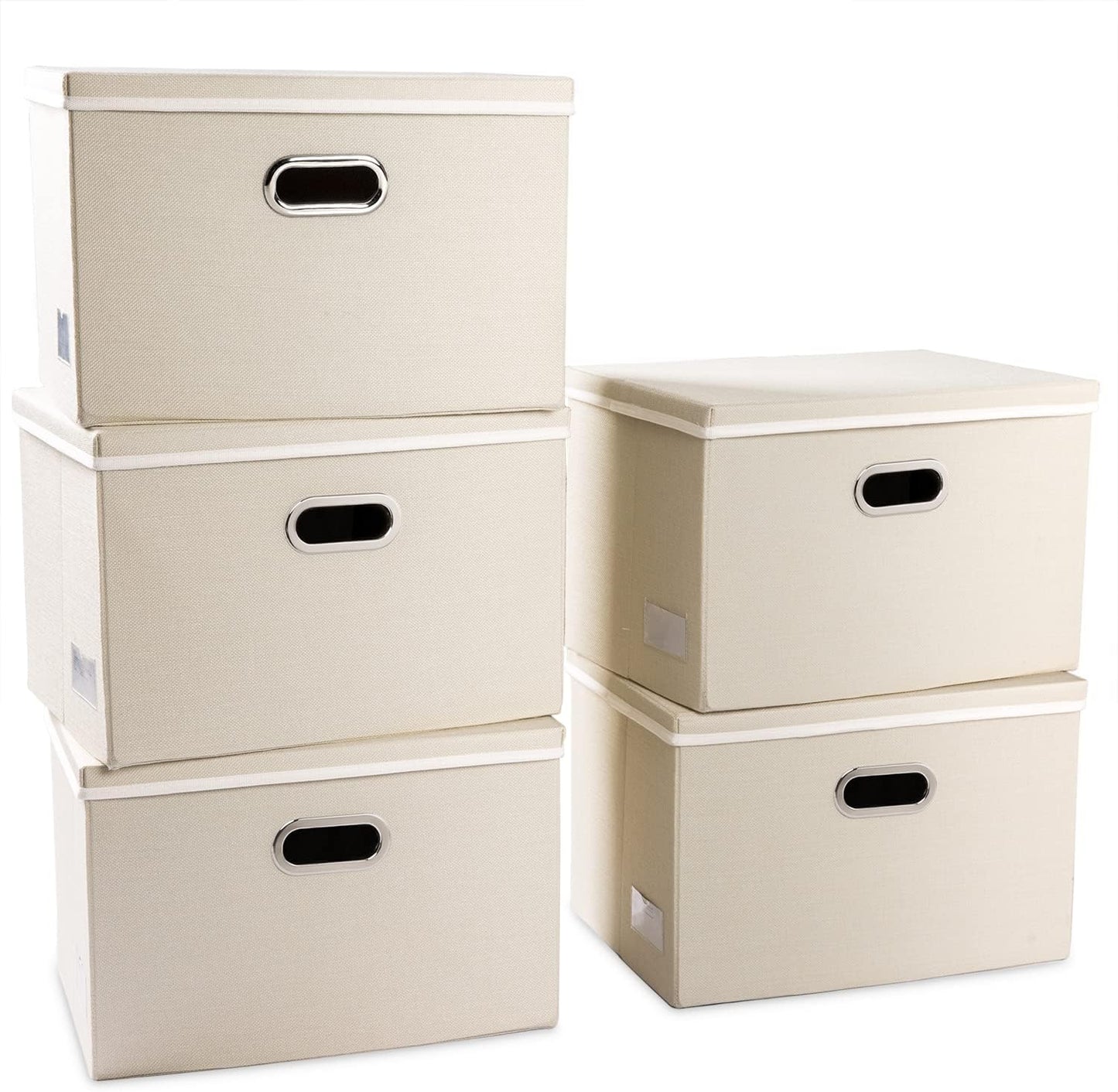 PRANDOM Large Foldable Storage Bin with Lid [1-Pack] Linen Fabric Decorative Storage Box Organizer Containers Basket Cube with Handles Divider for Bedroom Closet Office Living Room (17.7x11.8x11.8")