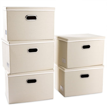 PRANDOM Large Foldable Storage Bin with Lid [1-Pack] Linen Fabric Decorative Storage Box Organizer Containers Basket Cube with Handles Divider for Bedroom Closet Office Living Room (17.7x11.8x11.8")