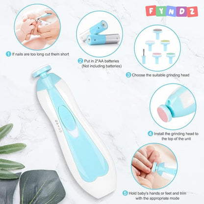 Baby Electric Nail Trimmer, No Sharp Claws Hurt, 6 in 1 Safety Cutter Trimmer Clipper for Toes and Fingers-BLUE