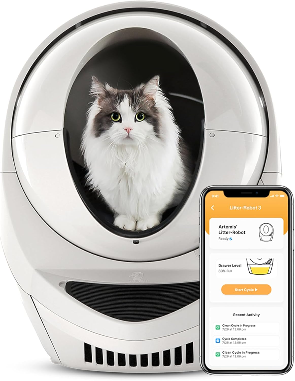 Litter-Robot 3 Connect by Whisker (Grey) Automatic Self-Cleaning Cat Litter Box, WiFi Enabled, Works with Any Clumping Litter, Never Scoop Again