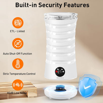 Secura Electric Milk Frother, Automatic Milk Steamer, 4-in-1 Hot & Cold Foam Maker-8.4oz/240ml Milk Warmer for Latte, Cappuccinos, Macchiato with Silicone Spatula, Silent Operation & Shut-Off