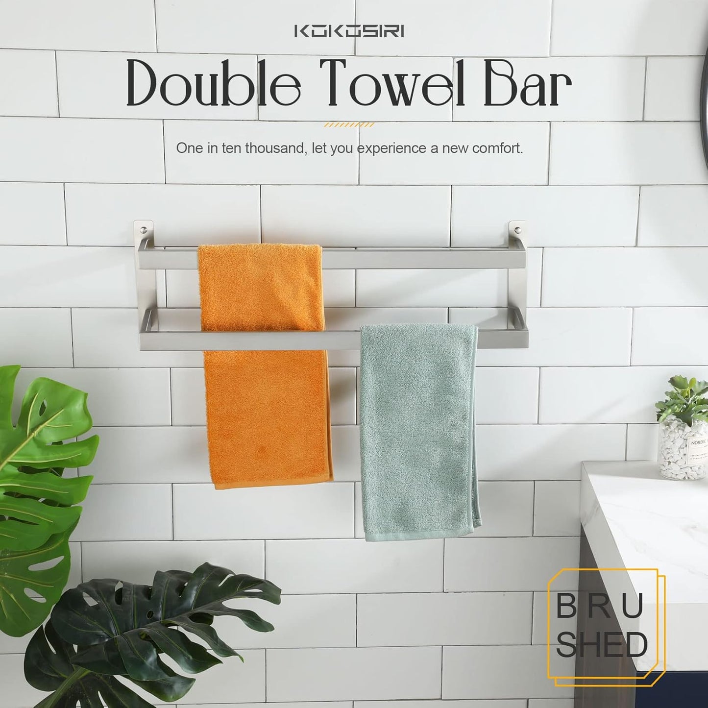 KOKOSIRI Towel Bars Black Bath Towel Holders 20 Inches Bathroom 2-Tiers Ladder Towel Rails Wall Mounted Towels Shelves Rack Stainless Steel, B5008BK-L20