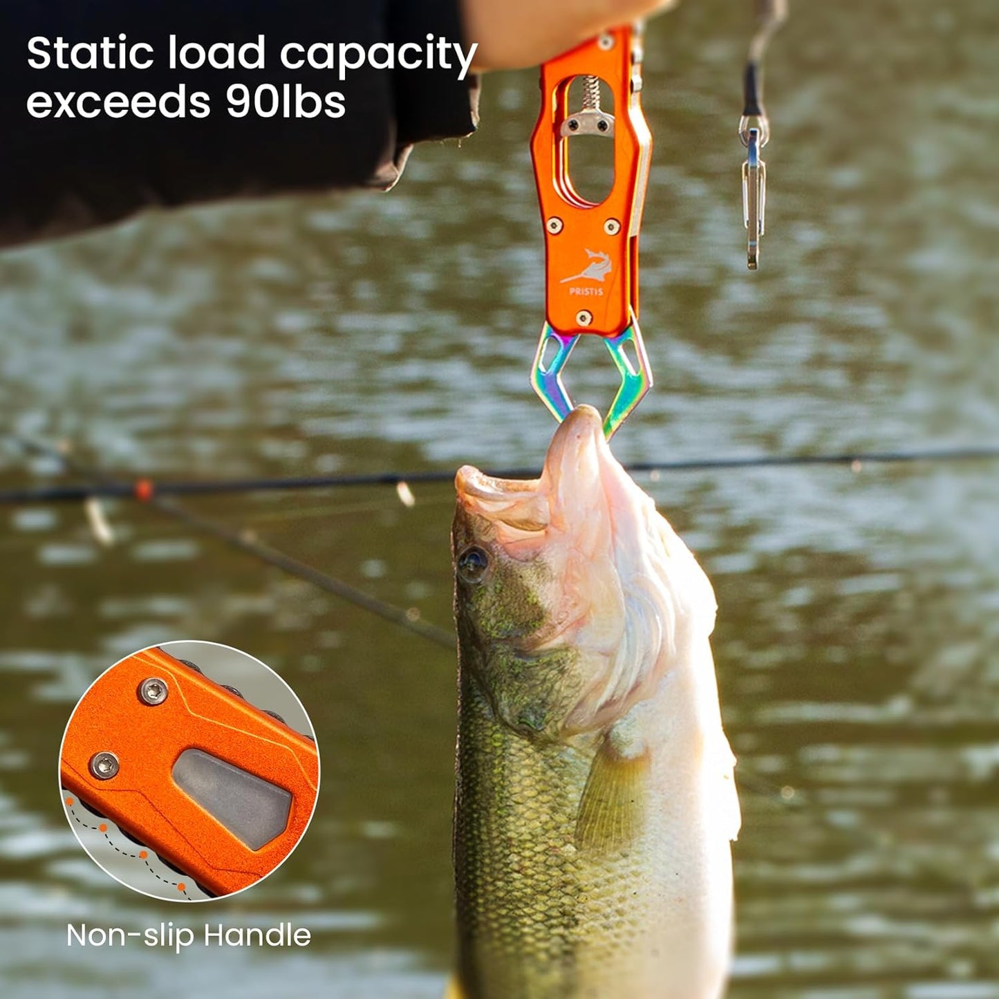Pristis High Strength Fish Gripper, Heavy Duty Stainless Steel Fishing Lip Grabber with Lightweight Aluminum Handle, Hook Remover Holder for Caught Fish, Mouth Grab Grip Tool for Freshwater Saltwater