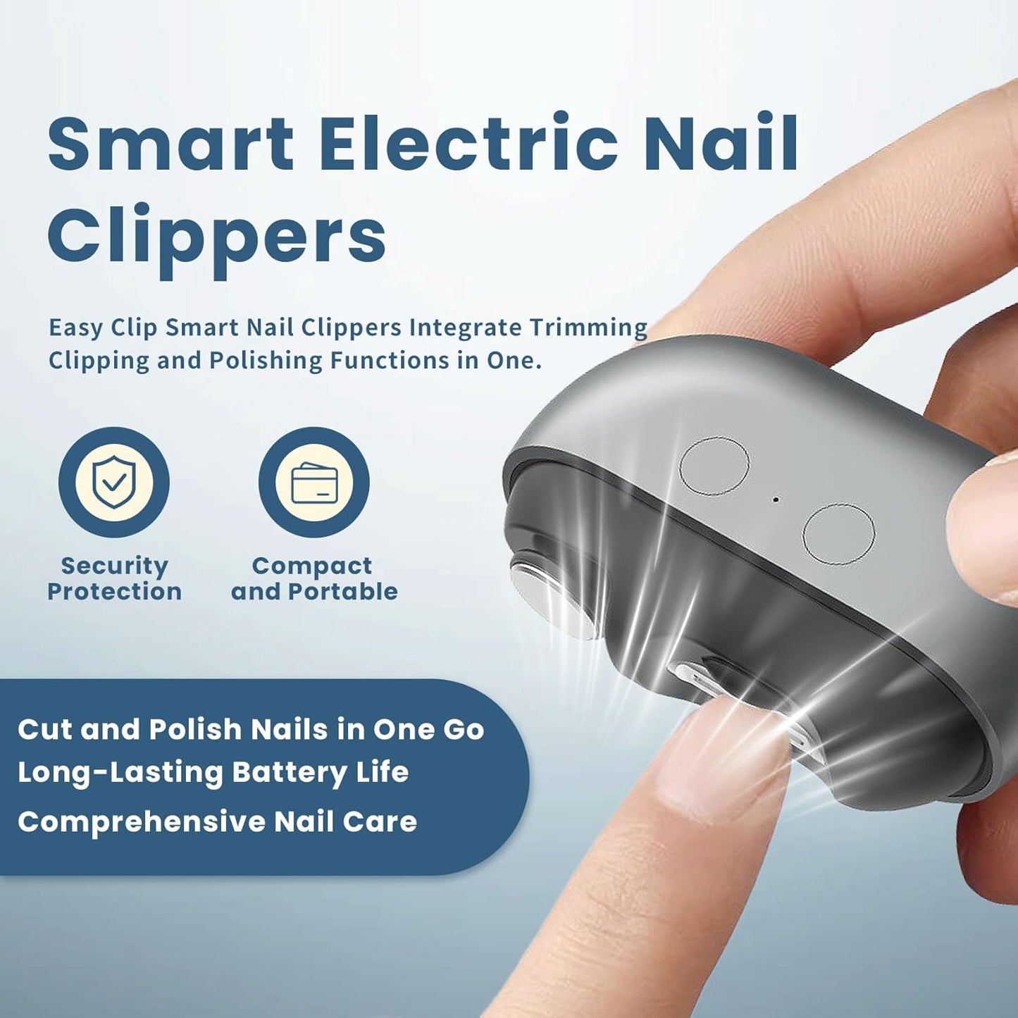 Vueeze EasyClip Smart Nail Clipper - Integrated Shear/Grinding System, LED Safety Lighting, Easy Clip Nail Clippers, Two Grinding Heads Suitable for Grinding Large Areas and Crevices (Black)