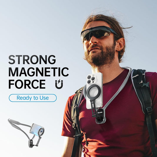TELESIN° Upgraded Max Magnetic Neck Mount for Phones, Neck Phone Holder POV/Vlog Selfie Mount Hand Free Phone Neck Holder Chest Stand Strap Video Recording for iPhone 16 15 14 13 12 Seires Android - PuriLite