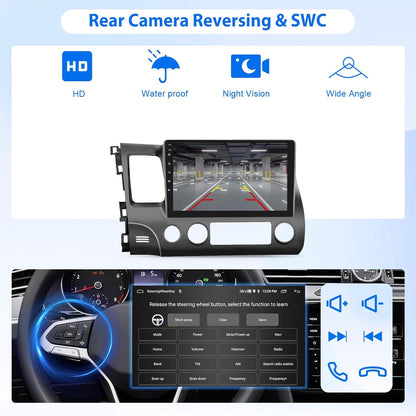 8 Core 6G 128G Android Car Stereo for Honda Civic 2006-2011 Wireless Carplay Android Auto, 10.1’’ Touchscreen Car Radio with Bluetooth GPS Navigation WiFi Mirror Link FM/RDS DSP AHD Backup Camera SWC