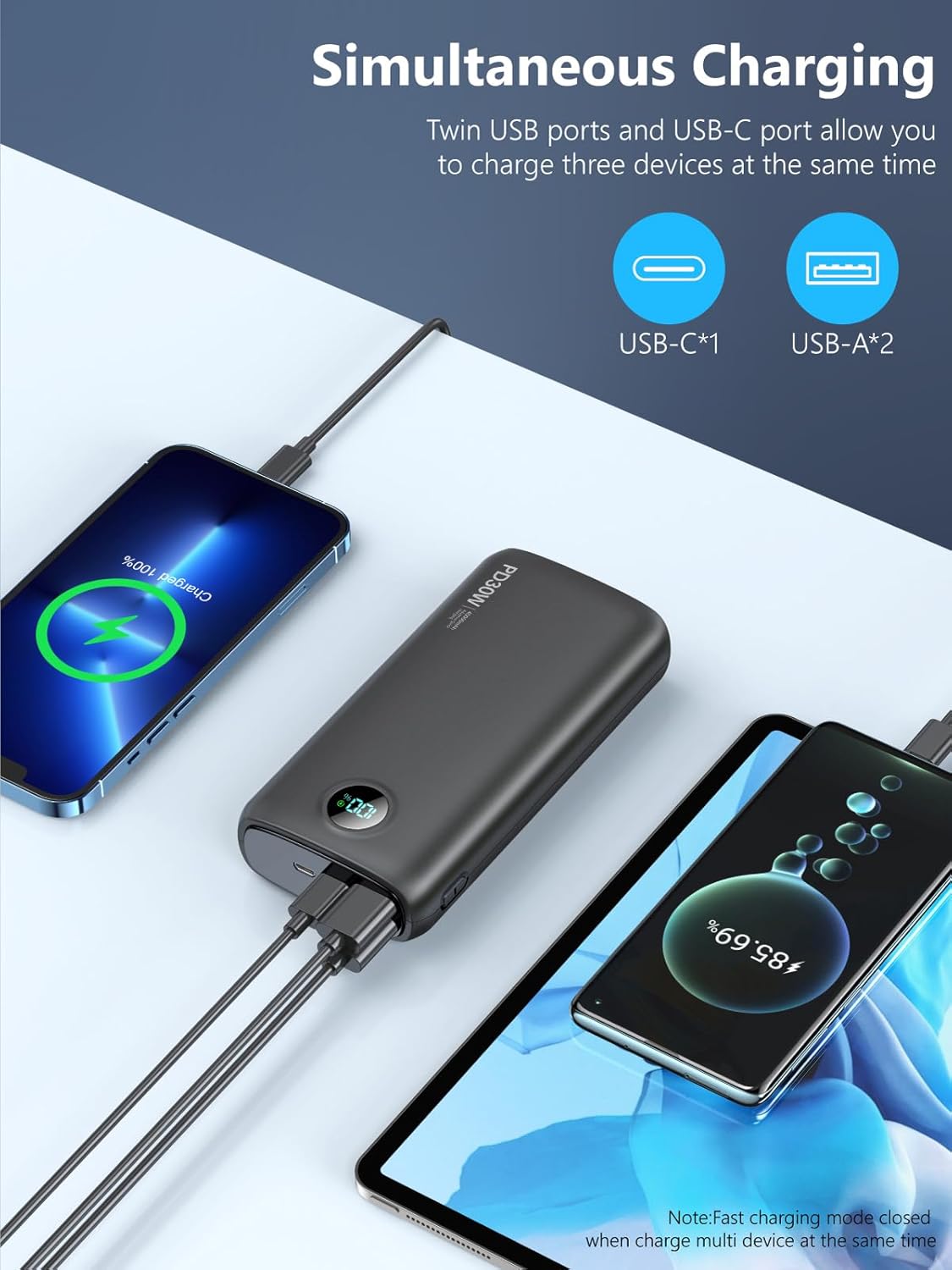 Portable Charger with Built in Cable Power Bank 40000mAh PD 30W Fast Charger Battery Pack Built-in Type-C/iOS Cable and Flashlight Compatible with iPhone Samsung Google iPad etc