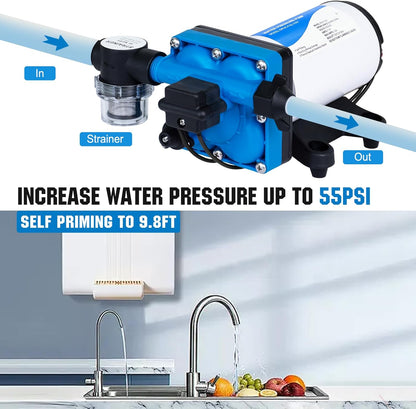 DC HOUSE 12V RV Fresh Water Pump 3.0GPM 45 PSI 12Volt DC Water Pressure Diaphragm Pump On Demand for Camper Trailer Off-Grid Cottage Yacht House