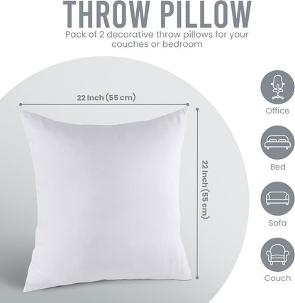 Utopia Bedding Throw Pillows Insert (Pack of 2, White) - 20 x 20 Inches Bed and Couch Pillows - Indoor Decorative Pillow