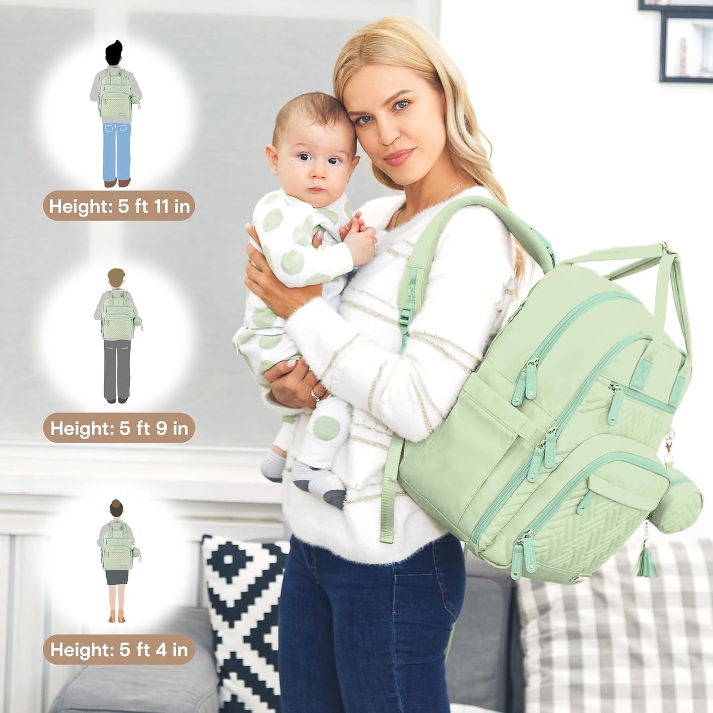 Diaper Bag Backpack, iniuniu Large Baby Bags with Diaper Pouch, Washable Changing Pad, Pacifier Case and Stroller Straps