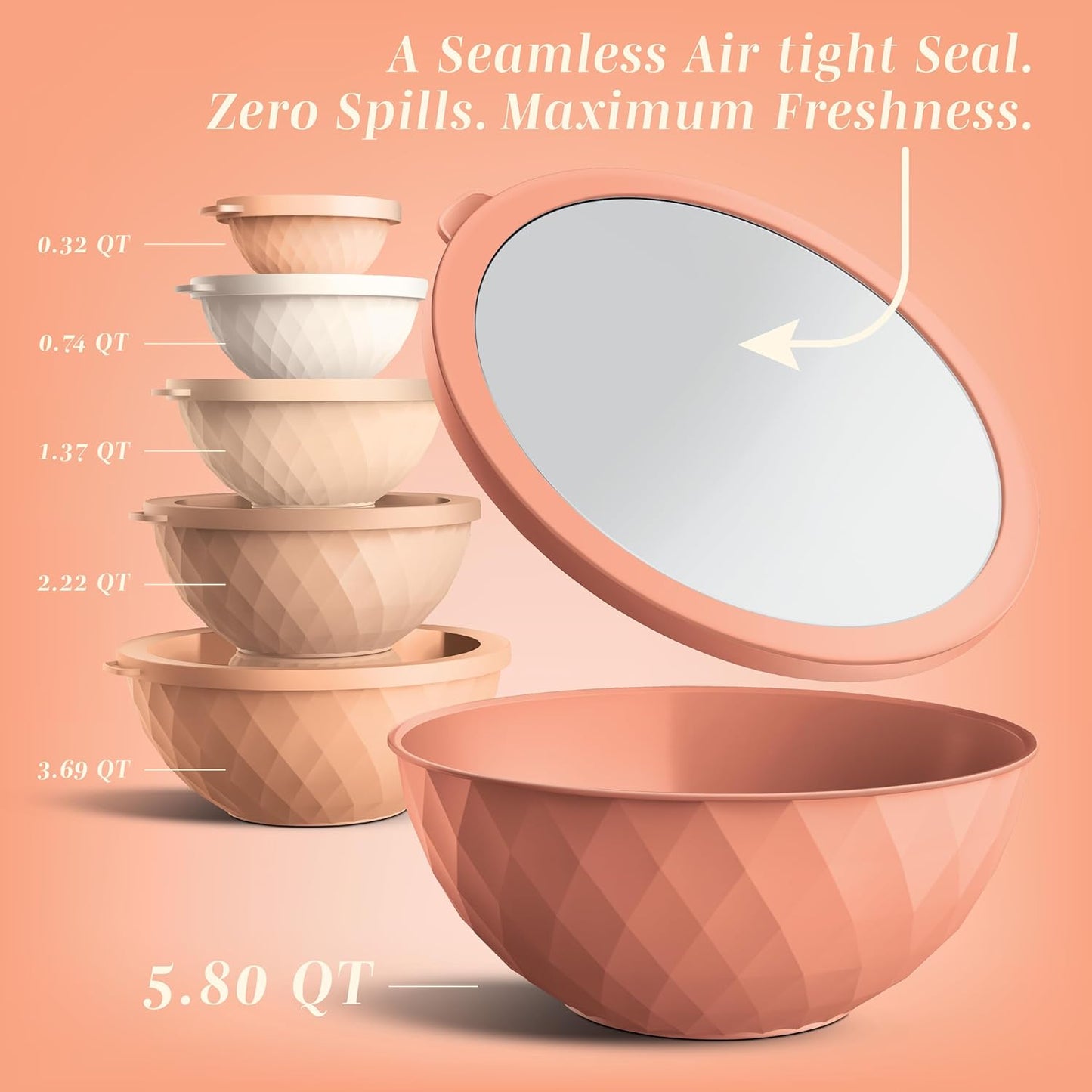 COOK WITH COLOR Mixing Bowls with TPR Lids - 12 Piece Plastic Nesting Bowls Set Includes 6 Prep Bowls and 6 Lids, Microwave Safe Mixing Bowl Set (Mint)