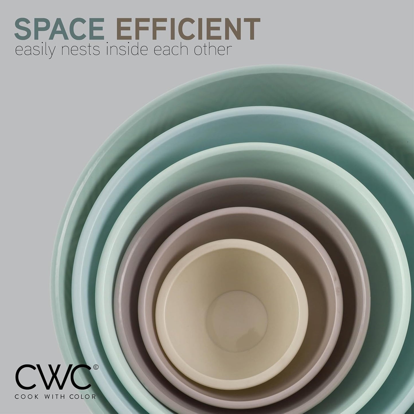 COOK WITH COLOR Mixing Bowls with TPR Lids - 12 Piece Plastic Nesting Bowls Set Includes 6 Prep Bowls and 6 Lids, Microwave Safe Mixing Bowl Set (Green)