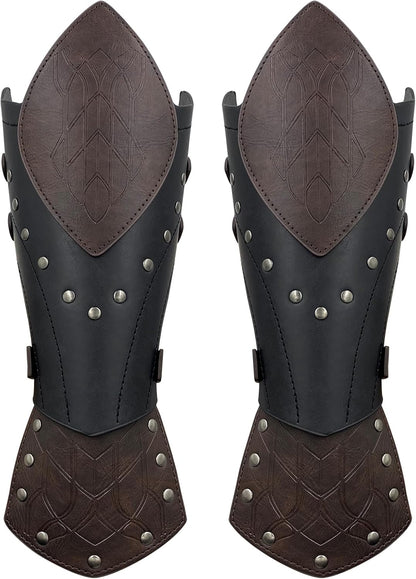 HiiFeuer Medieval Embossed Faux Leather Elf Arm Guards, Fantasy Cosplay Buckle Bracers, Knight Archer Gauntlets for LARP