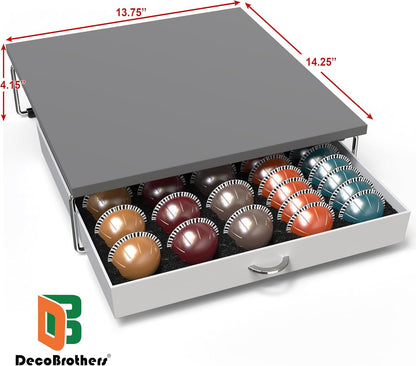 DecoBrothers Vertuo Pod Holder VertuoLine Drawer Storage for Nespresso Coffee Capsules, Crystal Tempered Glass, White