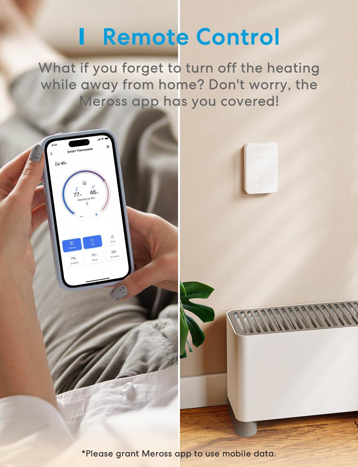 meross Smart Thermostat for Electric Baseboard, in-Wall Heaters 120V/240V, WiFi Digital Thermostat Works with Apple Home, Alexa, and Google Home, Voice Control, Hot Wire Required