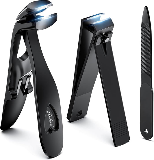 BALUCA Angled Head Toenail Clippers Set for Thick Toenails and Ingrown Nails, Professional Stainless Steel Fingernail Toenail Clippers Trimmers for Seniors, Men and Adult - Black