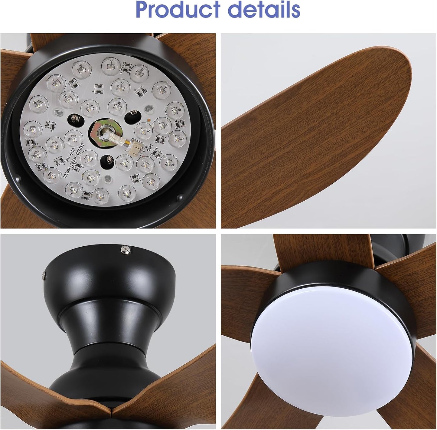 Modern Ceiling Fans with Lights Remote/APP Control, 29" Flush Mount Ceiling Fans with 3 CCT Dimmable Lights, Low Profile Ceiling Fans with 5 Propeller Blades LED Lights for Kids Room Bedroom, Brown - PuriLite