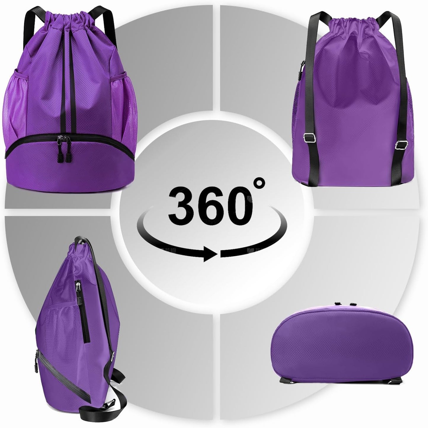 Hoedia Sports Drawstring Backpack - String Swim Gym Bag with Shoes Compartment and Wet Proof Pocket for Women/Men