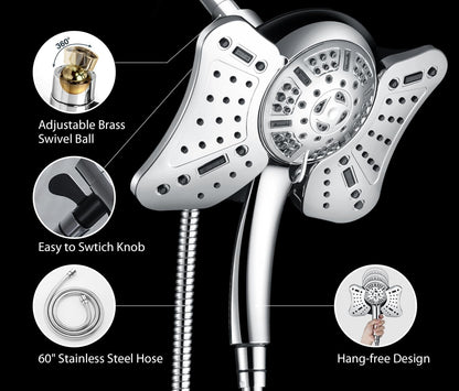 2.5 GPM High Pressure Shower Head: GRICH 8.7 Inch Black Shower Heads with Hand Held Spray 2-in-1 Combo, 9-Settings Handheld Shower Head & Adjustable Rain Shower Head with Hose 60'', Anti-Clog Nozzles
