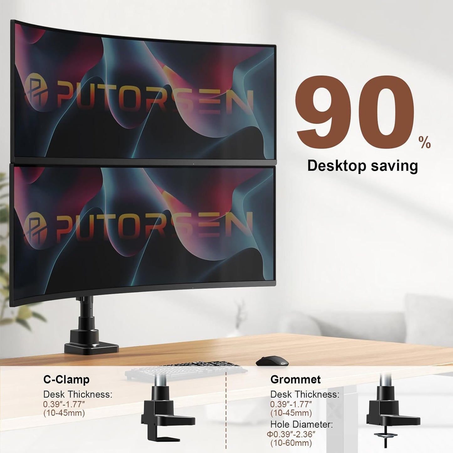 Dual Monitor-Arm Heavy-Duty for 17-49-inch Screens - Premium Vertical Stacked Dual Monitor Arm Desk Mount for Ultrawide Screens up to 44lbs, Fully Adjustability, VESA 75/100 mm, Black