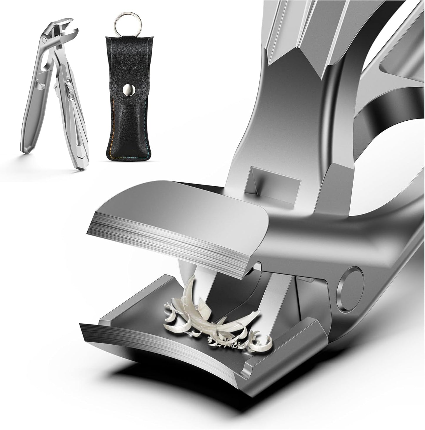 FERYES Angled Head Long Handled Toenail Clipper for Seniors - Large Wide Jaw Nail Clipper with Catcher for Thick Nails - Easier Trimming, Ergonomic Design (Black)