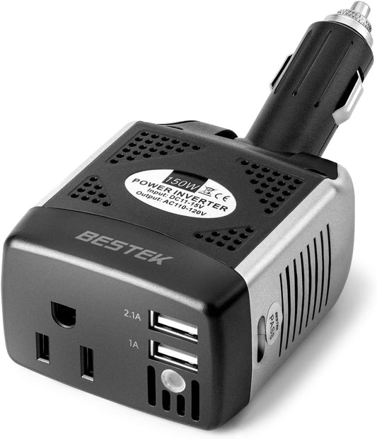 BESTEK 150W Car Power Inverter DC 12V to AC 110V with 2 USB Ports (3.1A Shared)