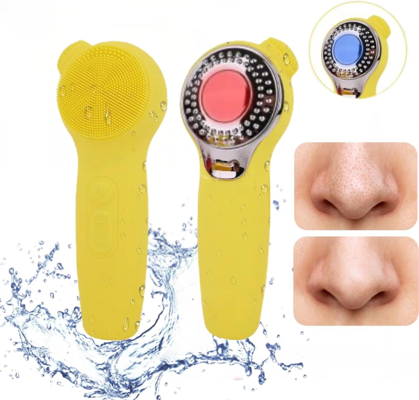 Ancaedhy 3 in 1 Facial Cleansing Brush, 5 Levels Deep Cleansing, Electric Face Scrubber for Men and Women, USB Rechargeable, IPX7 Waterproof, Yellow Silicone Face and Nose Scrubber