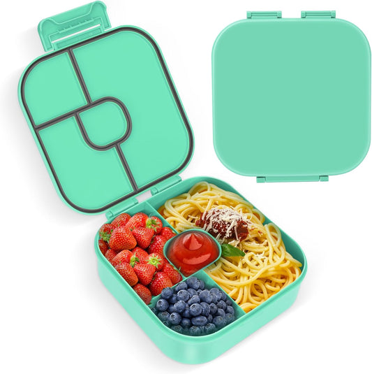Braoses Bento Box, Lunch Box with 4 Compartments, 800ml Frosted and Leak-Proof Lunch Snack Box for Children Kindergarten (Green)