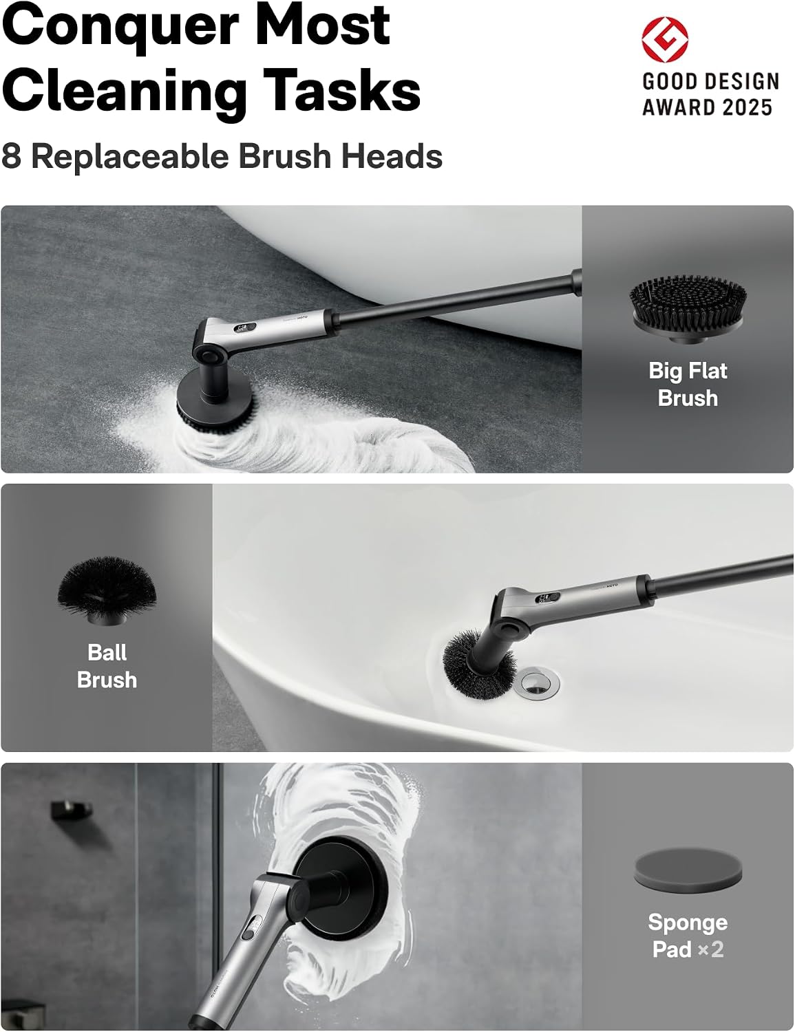 HOTO Flexi™ Electric Spin Scrubber, Bathroom Cleaner with Adjustable Angle