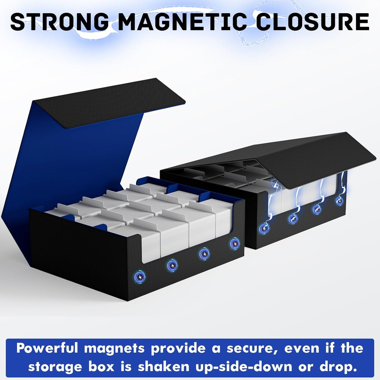 ZLCA Card Storage Box for MTG PTCG, Commander Deck Box Holds 3000+ Cards, Card Storage Case with 4 Stoppers, Card Organizer for TCG Sport Cards (Black)