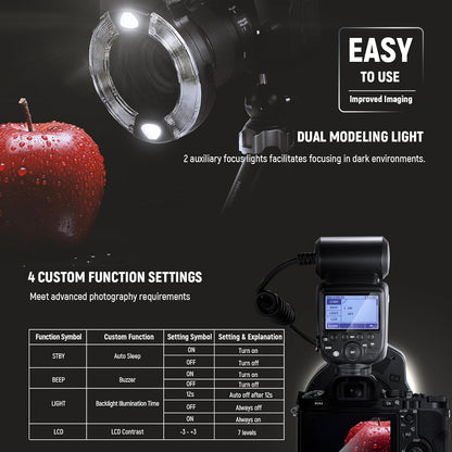 NEEWER RF1-S Marco Ring Flash Light Compatible with Sony Camera, 76Ws GN15 5600K TTL Lighting, 1-1/128 Output Front/Rear Curtain Sync Color Gels Lens Adapter Rings for Macro Photography Studio Photo - PuriLite