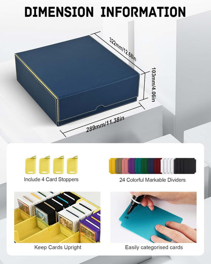 ZLCA Card Storage Box for MTG PTCG, Commander Deck Box Holds 3000+ Cards, Card Storage Case with 4 Stoppers, Card Organizer for TCG Sport Cards (Black)