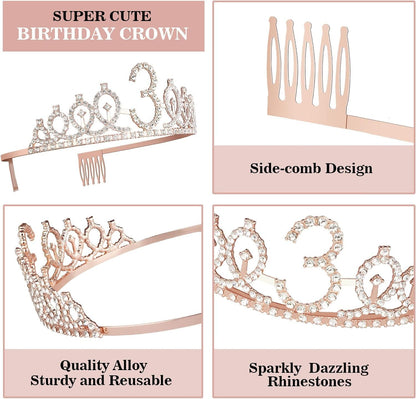 65th Birthday Decorations for Women, Including 65th Birthday Sash and Crown, Cake Topper and Candles, Number Balloons Rose Gold, 65 Year Old Gifts for Women