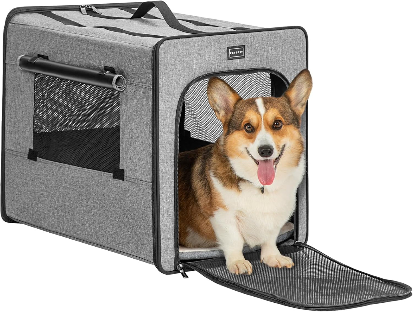 PETSFIT Soft Sided Dog Crate, Travel Dog Crate - 19 Inch Lightweight, Roomy, Easy to Set Up, Sturdy Portable Dog Kennel with Thick Mat, Navy Blue