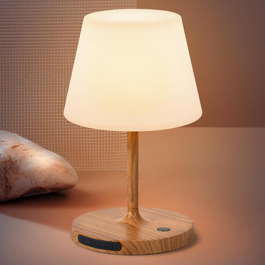 Cordless Outdoor Touch Table Lamp, Waterproof Small Shower Lamp, 4000mAh Battery Operated Rechargeable Dimmable Desk Lamp for Patio, Restaurant, Camping, Home-Wood Grain