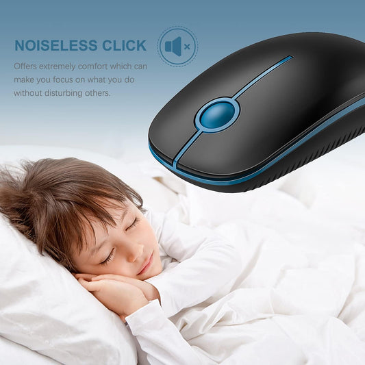 Wireless Mouse, Vssoplor 2.4G Slim Portable Computer Mice with Nano Receiver for Notebook, PC, Laptop, Computer (Black and Sapphire Blue) - PuriLite
