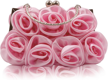 JAMBHALA Women Evening Clutch Bag Floral Satin Purses with Detachable Strap for Wedding, Party, Prom