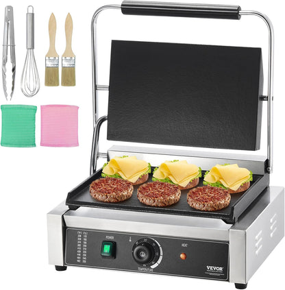 VEVOR 7 IN 1 Electric Contact Grill,1800W Indoor Panini Press Griddle,Stainless Steel Teppanyaki Grill with Nonstick&Removable Iron Plate, 0-446℉ Adjustable Temp Control,LCD Display,110V